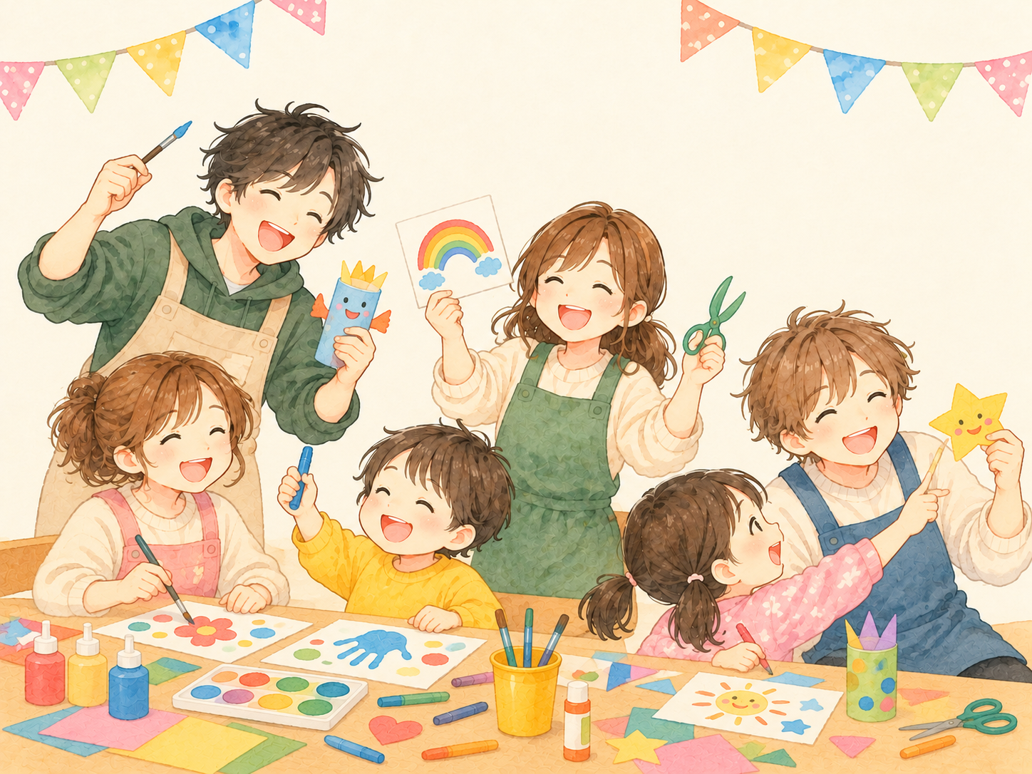 浜松学院大学の工作や絵の具を使った楽しいステージのイラスト